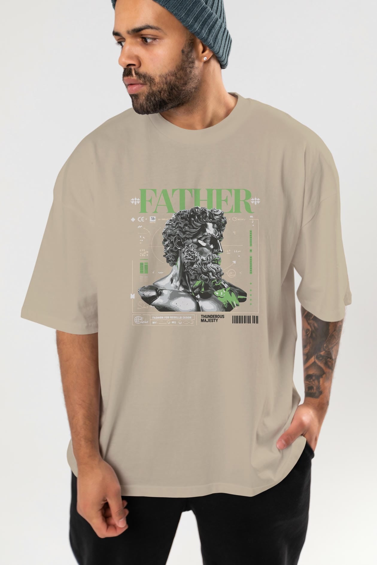 Father Zeus ön Baskılı Oversize t-shirt Erkek Kadın %100 Pamuk Bisiklet Yaka tişort