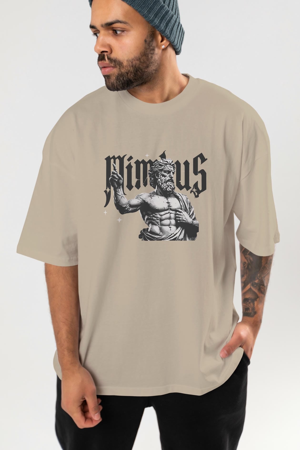Mimbus Zeus ön Baskılı Oversize t-shirt Erkek Kadın %100 Pamuk Bisiklet Yaka tişort