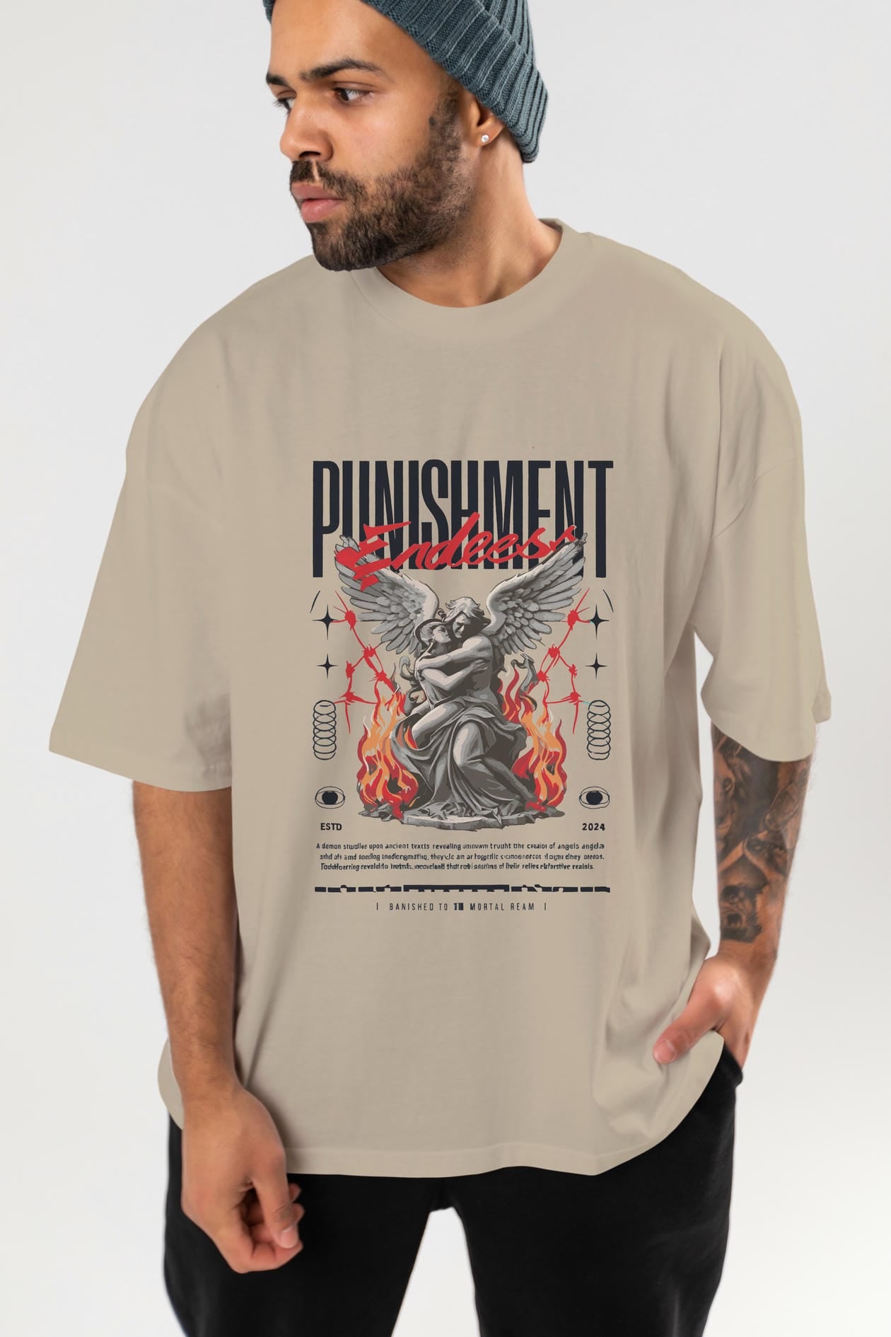 Punishment Endeess ön Baskılı Oversize t-shirt Erkek Kadın %100 Pamuk Bisiklet Yaka tişort