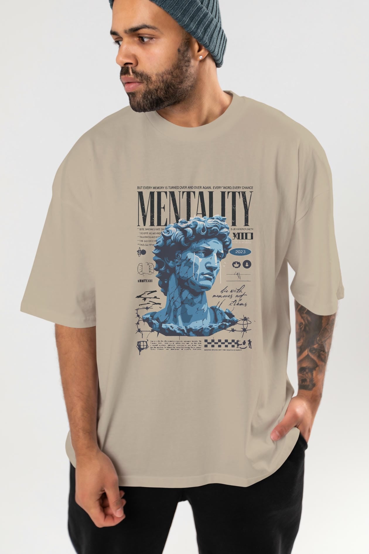 Mentality 2 ön Baskılı Oversize t-shirt Erkek Kadın %100 Pamuk Bisiklet Yaka tişort