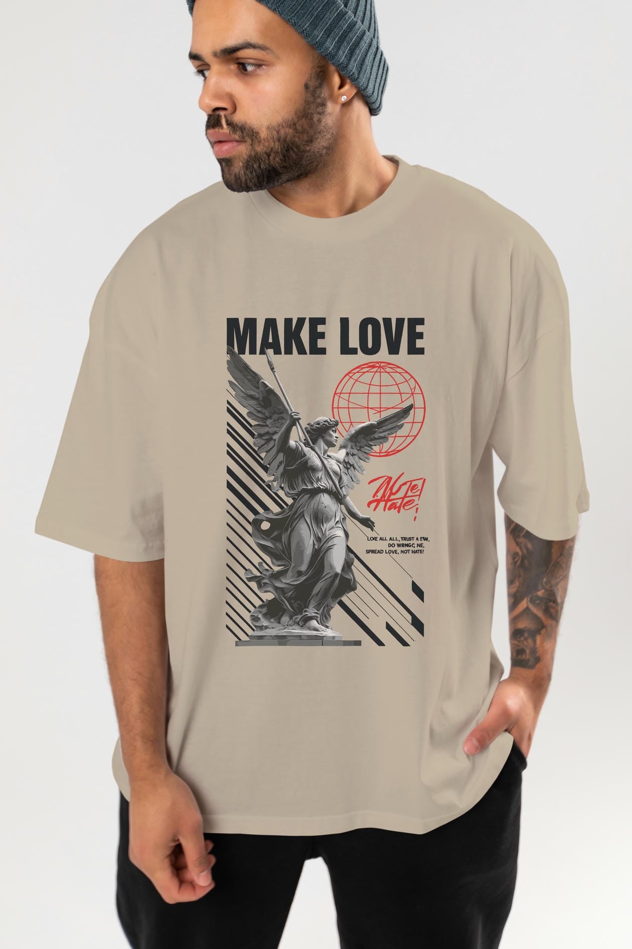 Make Love ön Baskılı Oversize t-shirt Erkek Kadın %100 Pamuk Bisiklet Yaka tişort
