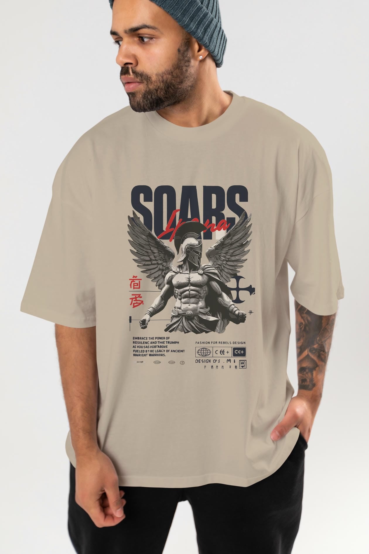 Soars ön Baskılı Oversize t-shirt Erkek Kadın %100 Pamuk Bisiklet Yaka tişort