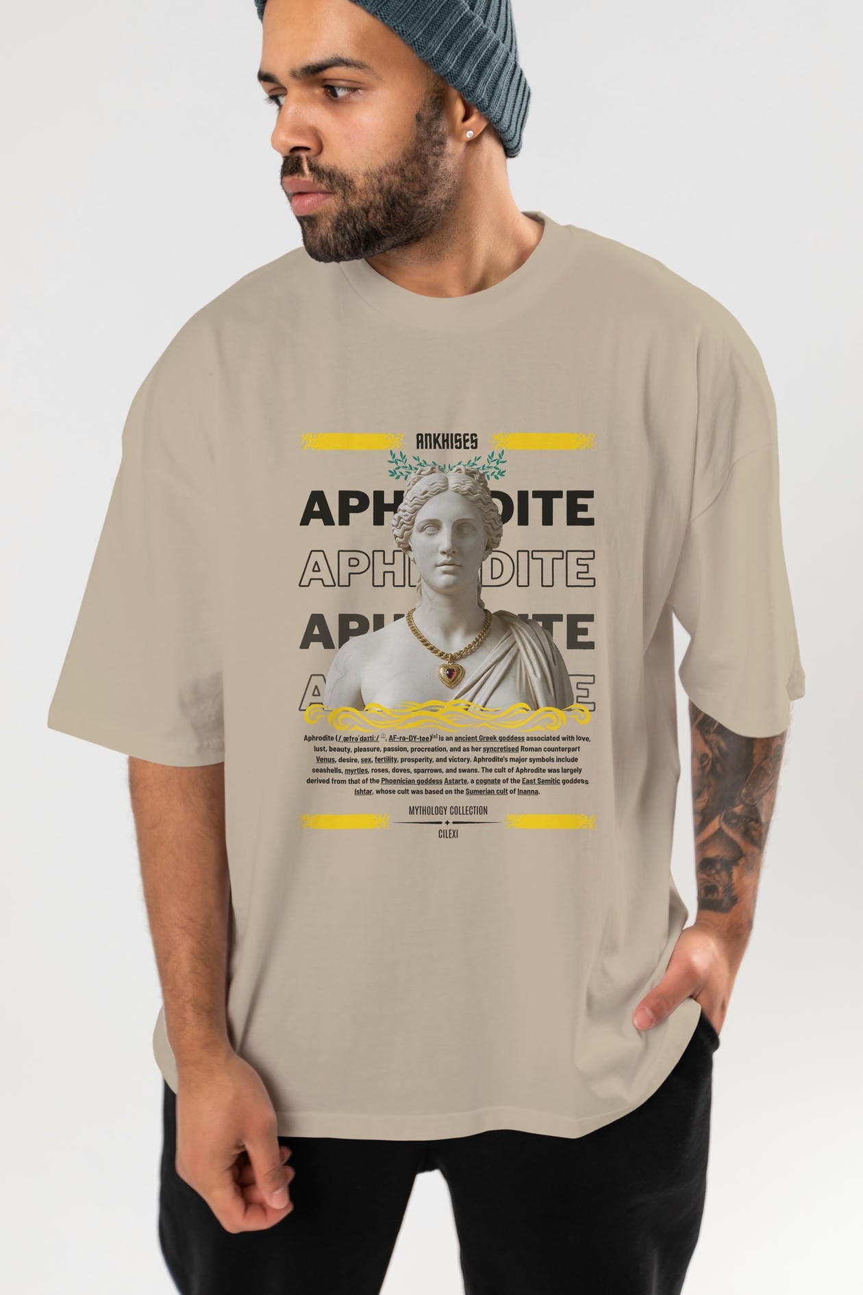 Aphrodite 1 ön Baskılı Oversize t-shirt Erkek Kadın %100 Pamuk Bisiklet Yaka tişort
