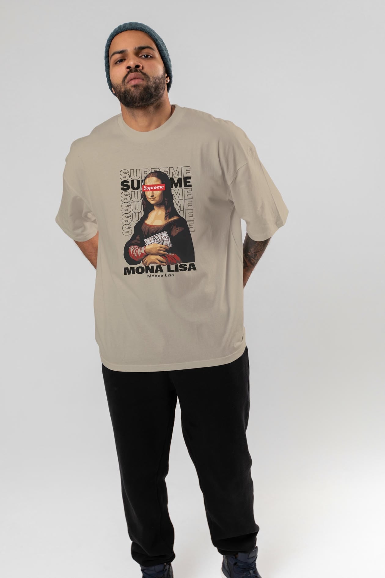Mona Lisa Supreme ön Baskılı Oversize t-shirt Erkek Kadın %100 Pamuk Bisiklet Yaka tişort