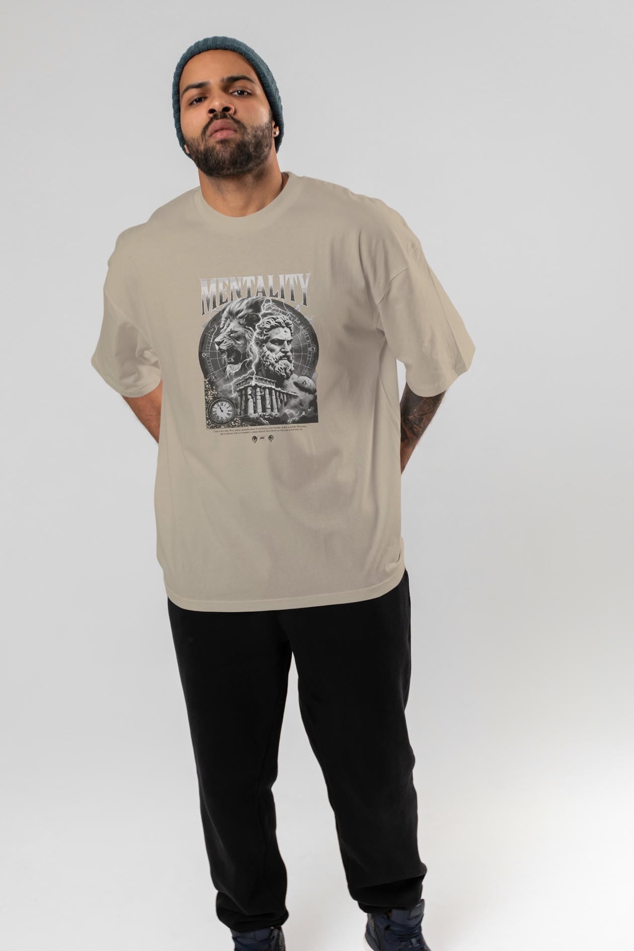Mentality Zeus ön Baskılı Oversize t-shirt Erkek Kadın %100 Pamuk Bisiklet Yaka tişort