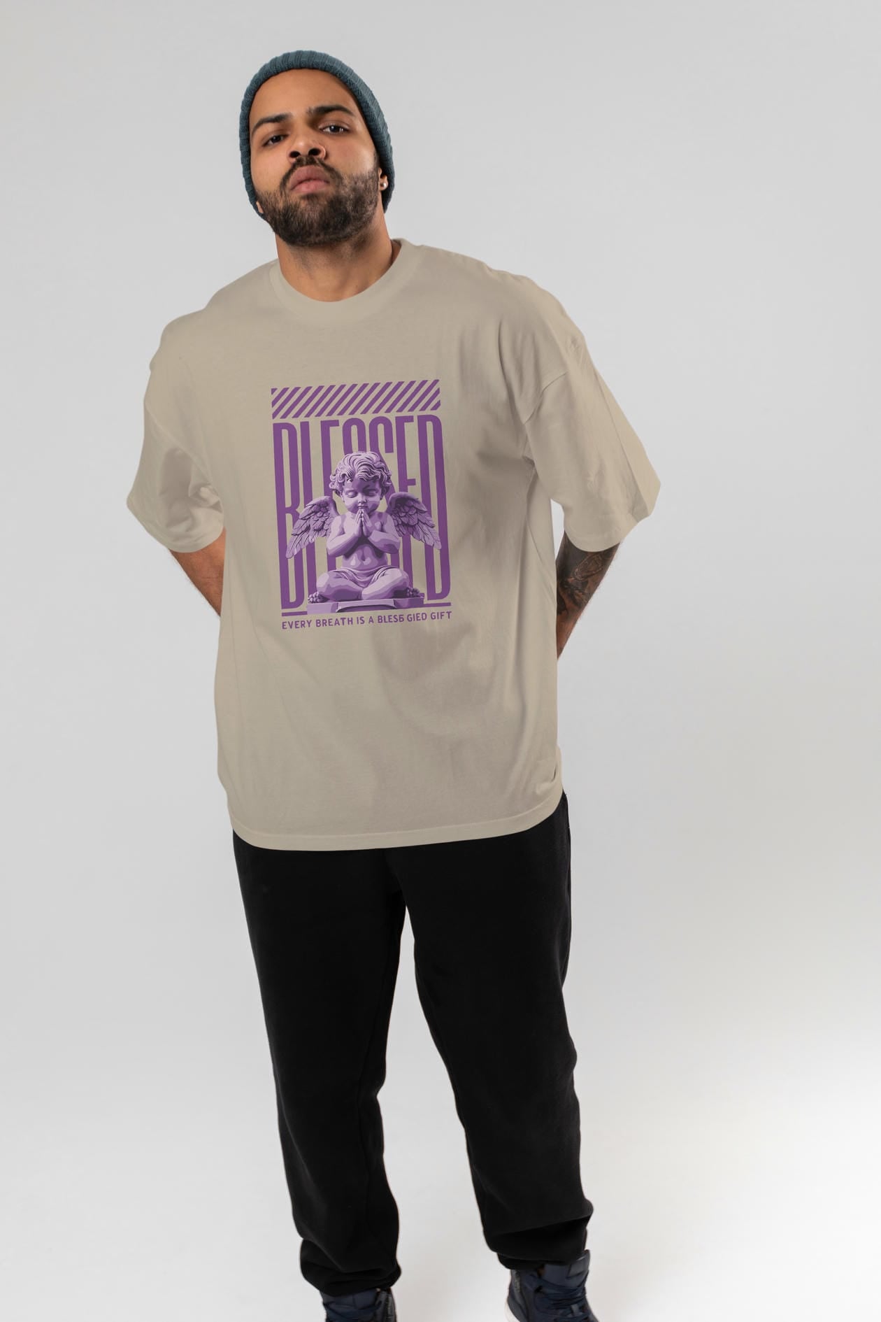Blessed ön Baskılı Oversize t-shirt Erkek Kadın %100 Pamuk Bisiklet Yaka tişort