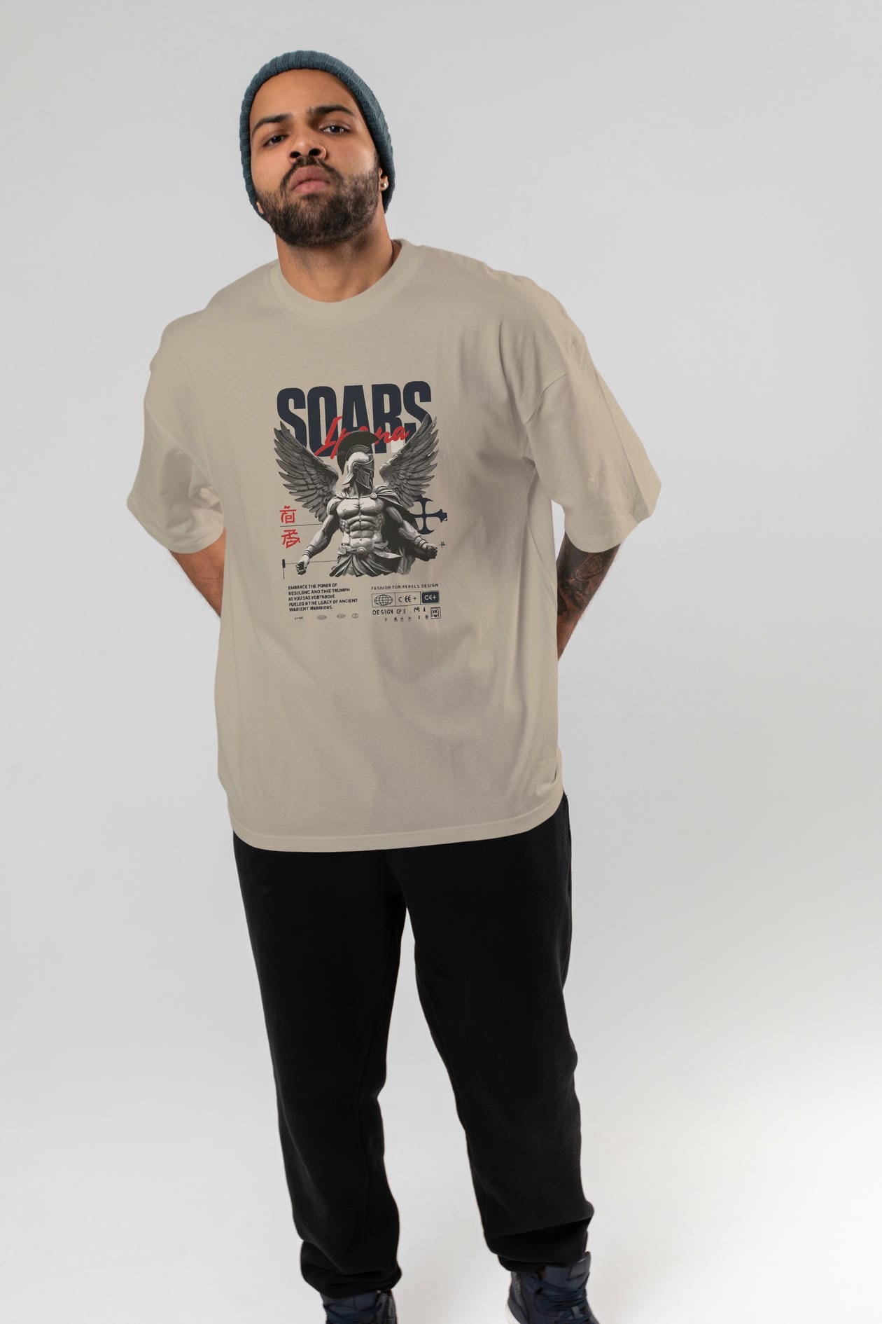 Soars ön Baskılı Oversize t-shirt Erkek Kadın %100 Pamuk Bisiklet Yaka tişort