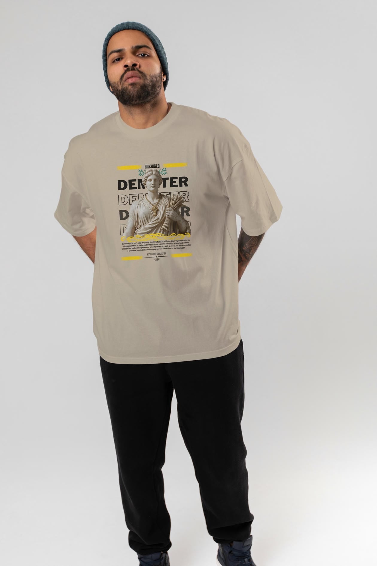 Demeter 1 ön Baskılı Oversize t-shirt Erkek Kadın %100 Pamuk Bisiklet Yaka tişort