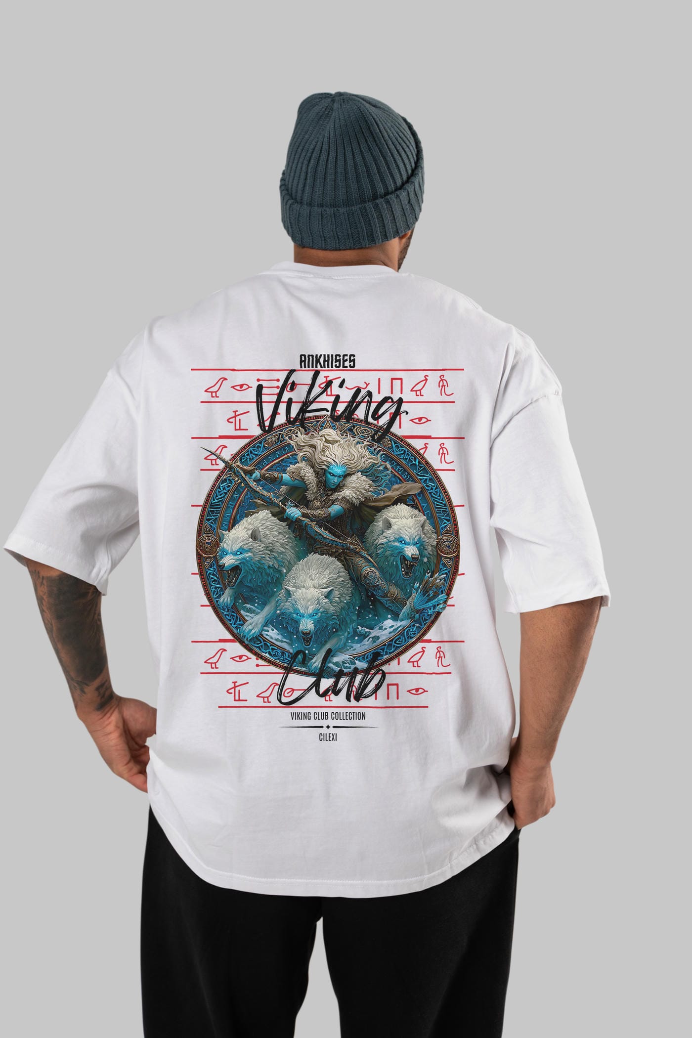 Skadi Arka Baskılı Oversize t-shirt Erkek Kadın %100 Pamuk Bisiklet Yaka tişort