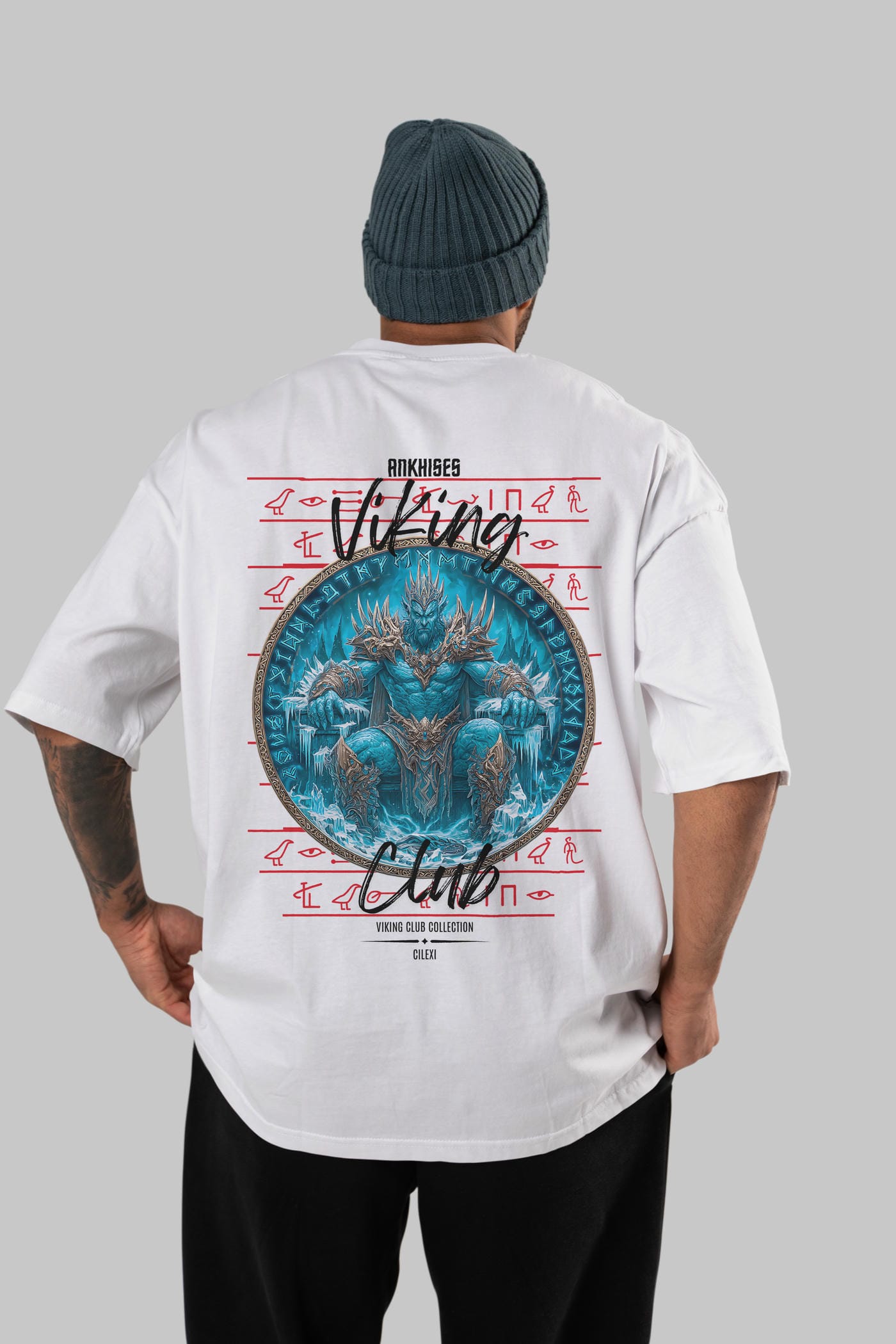 Thrym Arka Baskılı Oversize t-shirt Erkek Kadın %100 Pamuk Bisiklet Yaka tişort