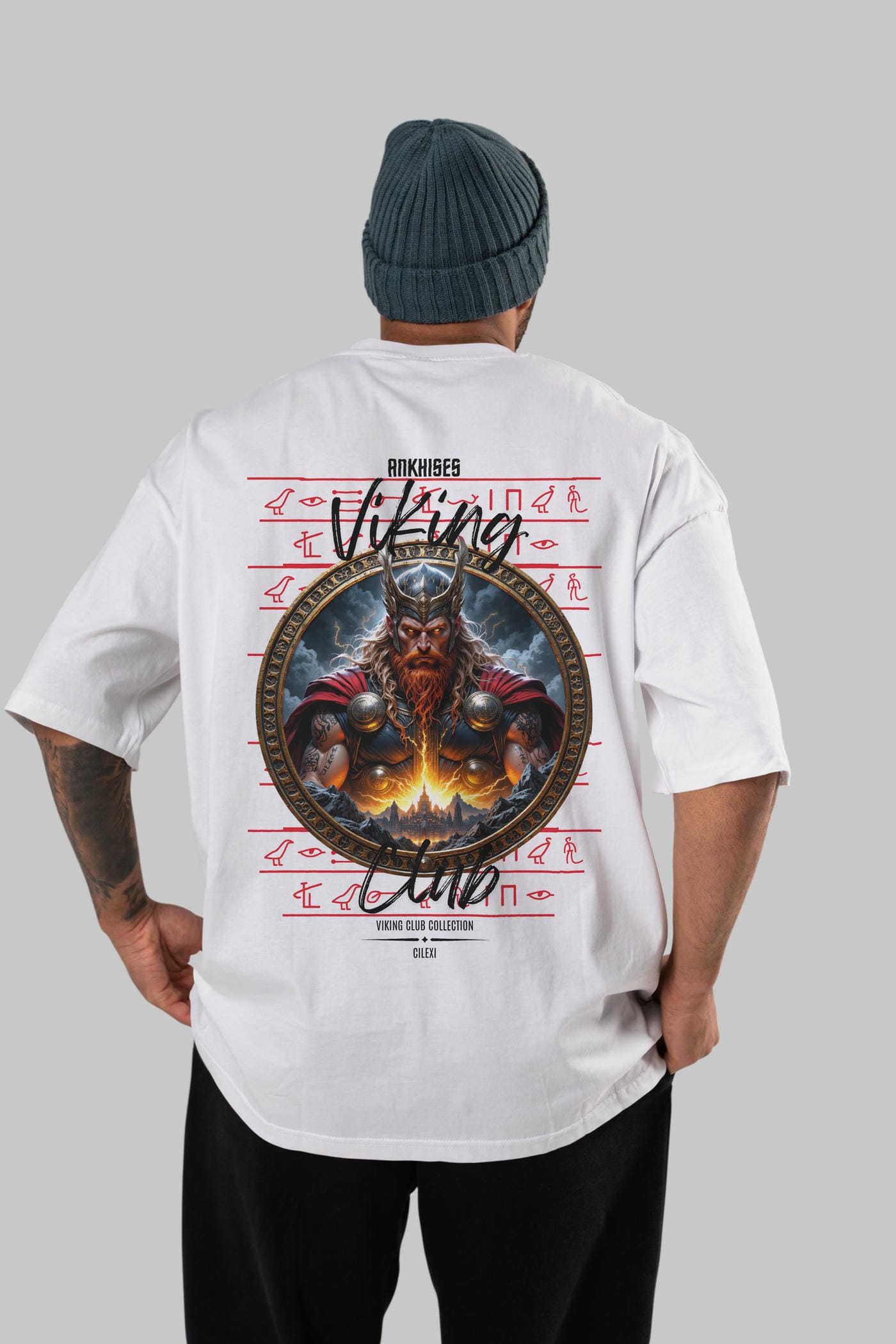Thor 1 Arka Baskılı Oversize t-shirt Erkek Kadın %100 Pamuk Bisiklet Yaka tişort