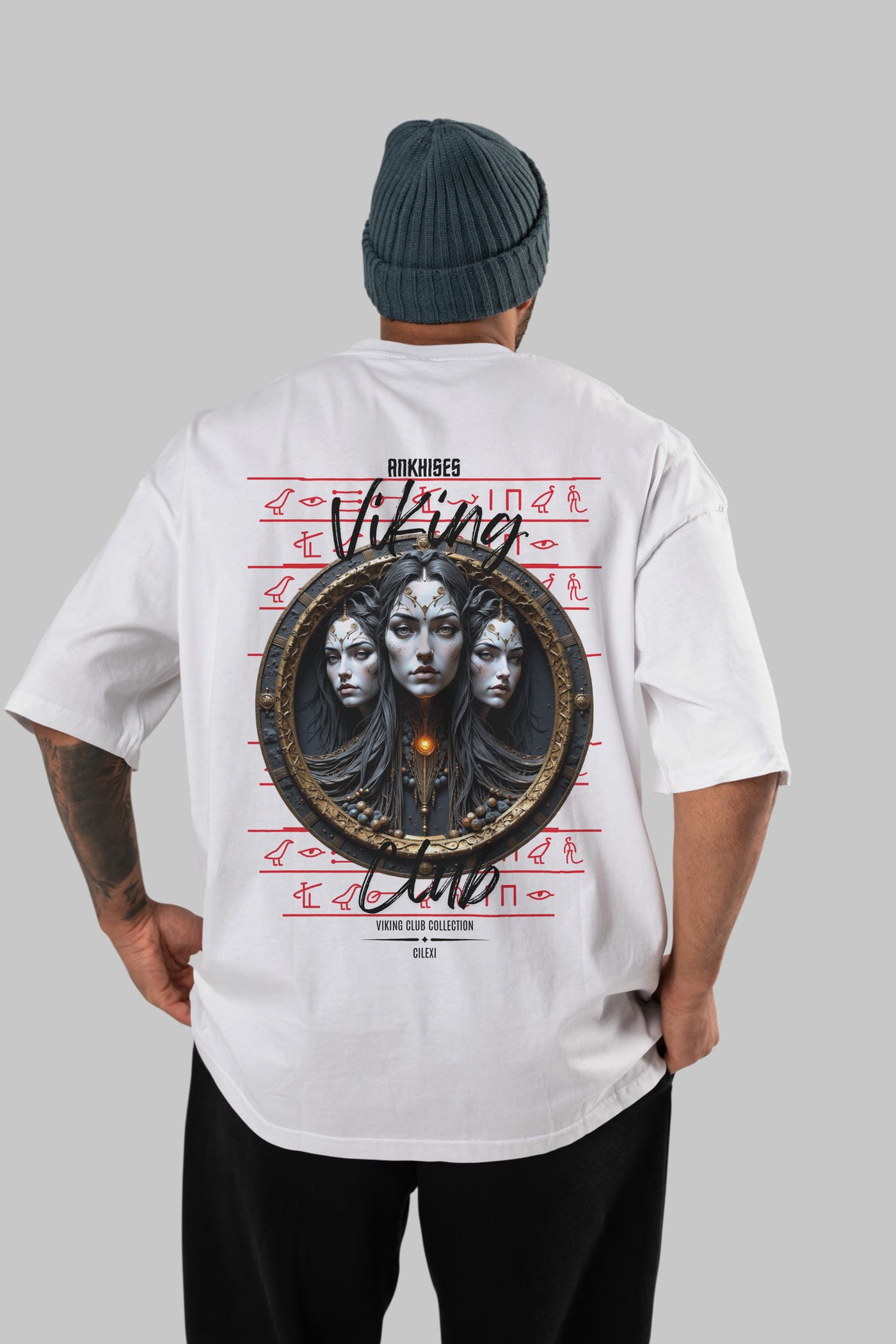 Viking Mitolojisi Serisi 23 Arka Baskılı Oversize t-shirt Erkek Kadın %100 Pamuk Bisiklet Yaka tişort