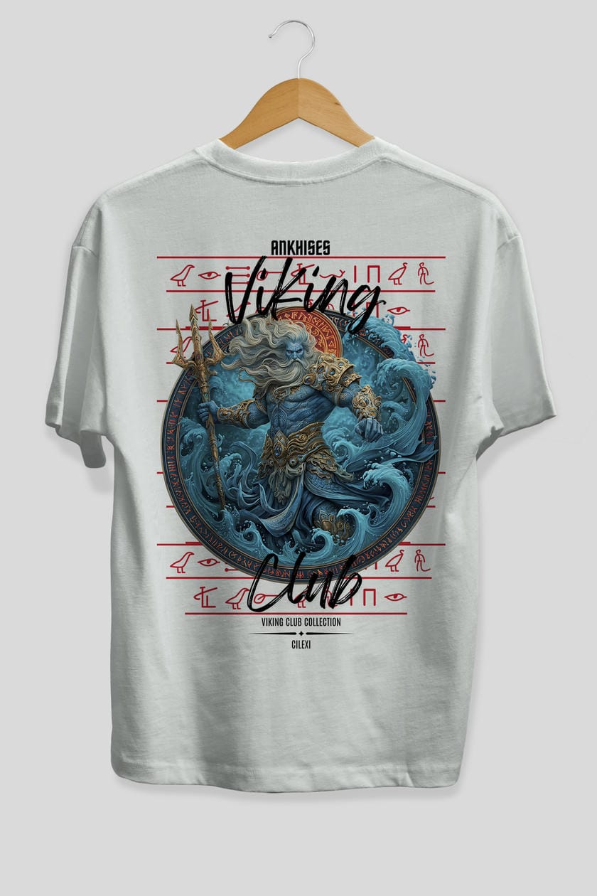 Njord Arka Baskılı Oversize t-shirt Erkek Kadın %100 Pamuk Bisiklet Yaka tişort