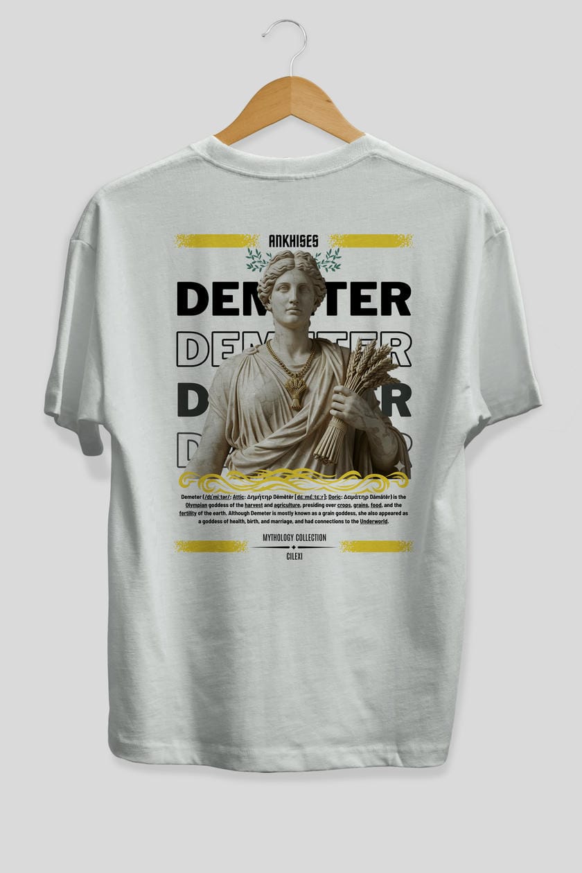 Demeter 1 Arka Baskılı Oversize t-shirt Erkek Kadın %100 Pamuk Bisiklet Yaka tişort