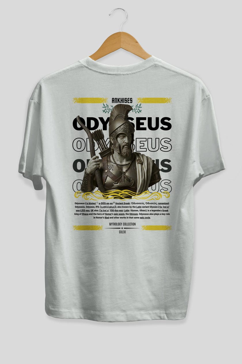 Odysseus 1 Arka Baskılı Oversize t-shirt Erkek Kadın %100 Pamuk Bisiklet Yaka tişort