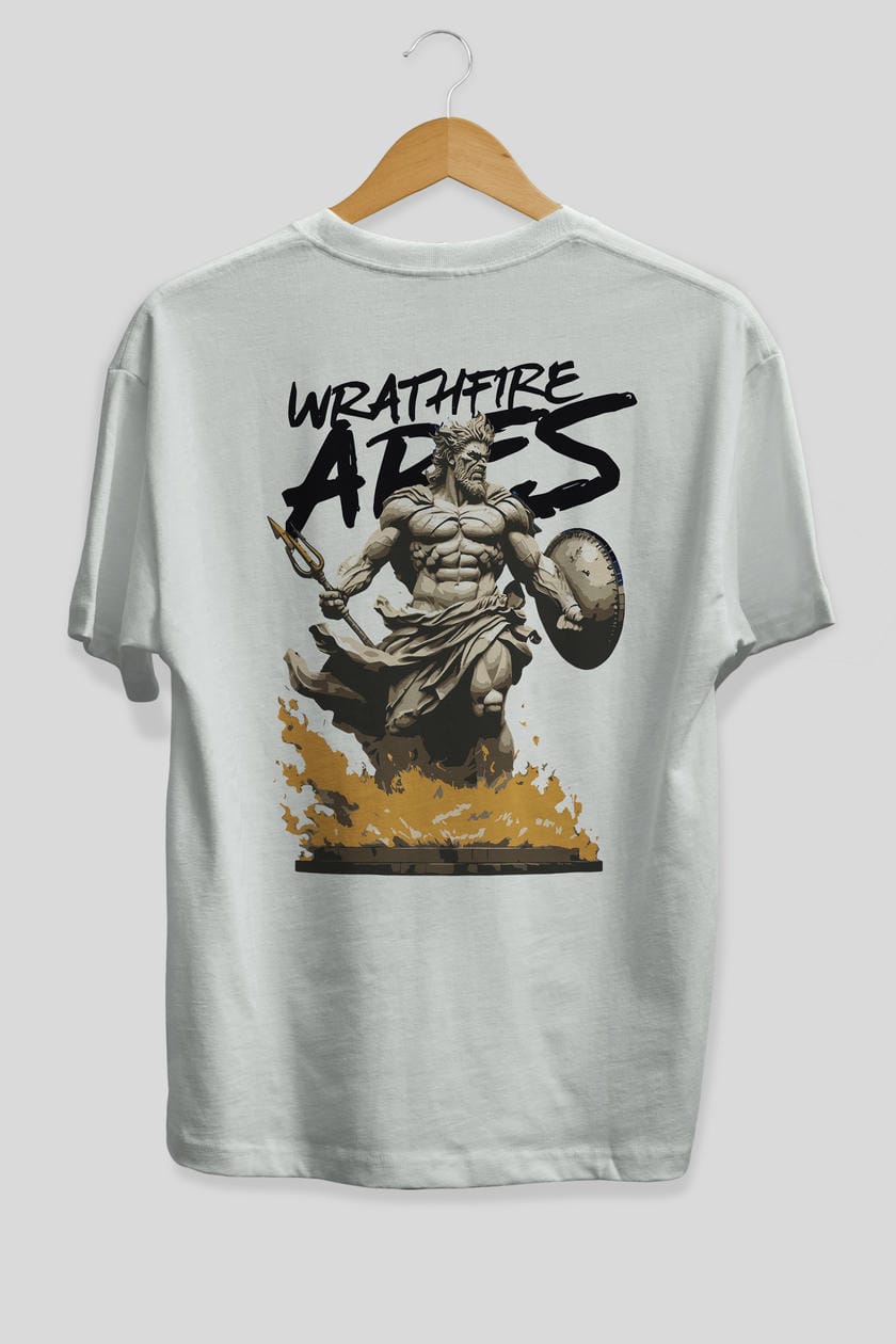 WrathFire Ares Arka Baskılı Oversize t-shirt Erkek Kadın %100 Pamuk Bisiklet Yaka tişort