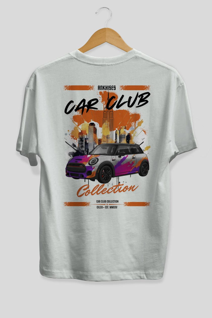 Araba Club Serisi 10 Baskılı Oversize t-shirt Erkek Kadın %100 Pamuk Bisiklet Yaka tişort