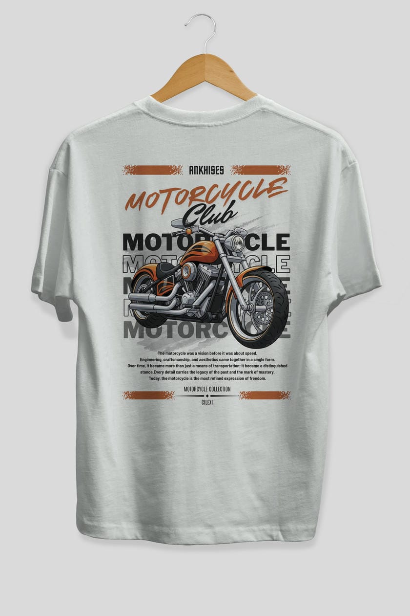 Motosiklet Serisi 34 Arka Baskılı Oversize t-shirt Erkek Kadın %100 Pamuk Bisiklet Yaka tişort