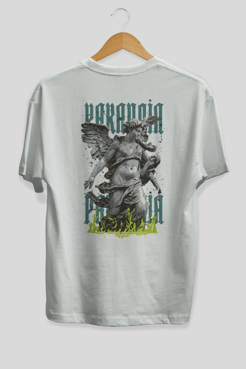 Paranoia Arka Baskılı Oversize t-shirt Erkek Kadın %100 Pamuk Bisiklet Yaka tişort