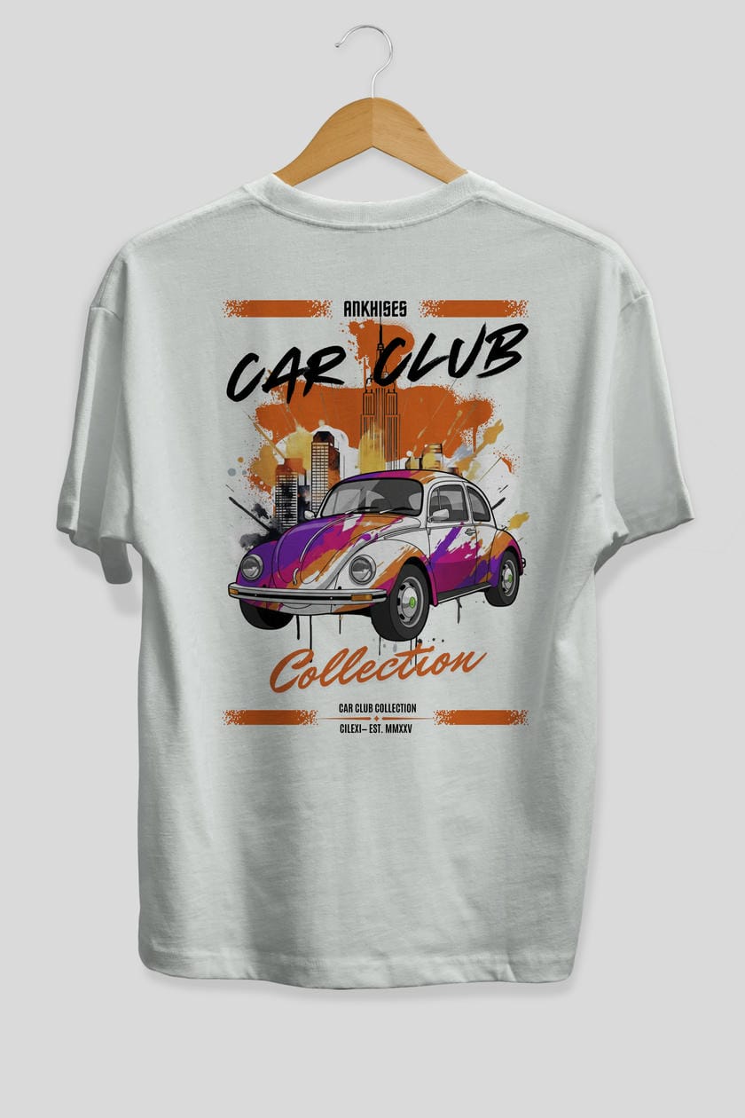 Araba Club Serisi 41 Baskılı Oversize t-shirt Erkek Kadın %100 Pamuk Bisiklet Yaka tişort