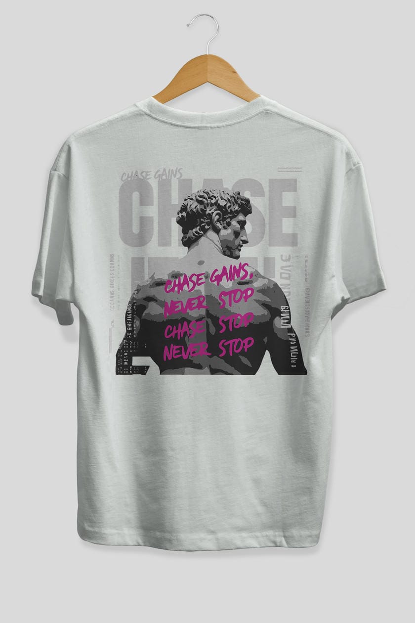 Chase Gains Arka Baskılı Oversize t-shirt Erkek Kadın %100 Pamuk Bisiklet Yaka tişort