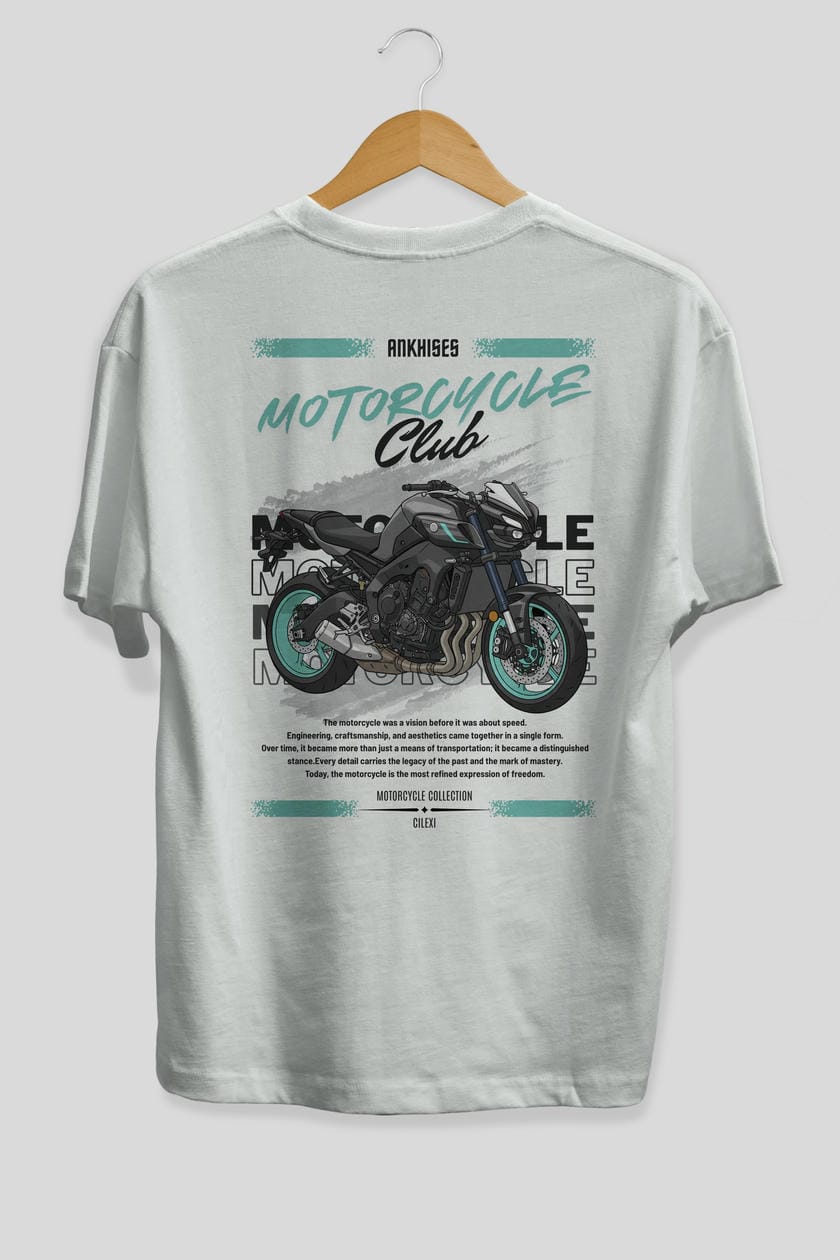 Motosiklet Serisi 21 Arka Baskılı Oversize t-shirt Erkek Kadın %100 Pamuk Bisiklet Yaka tişort