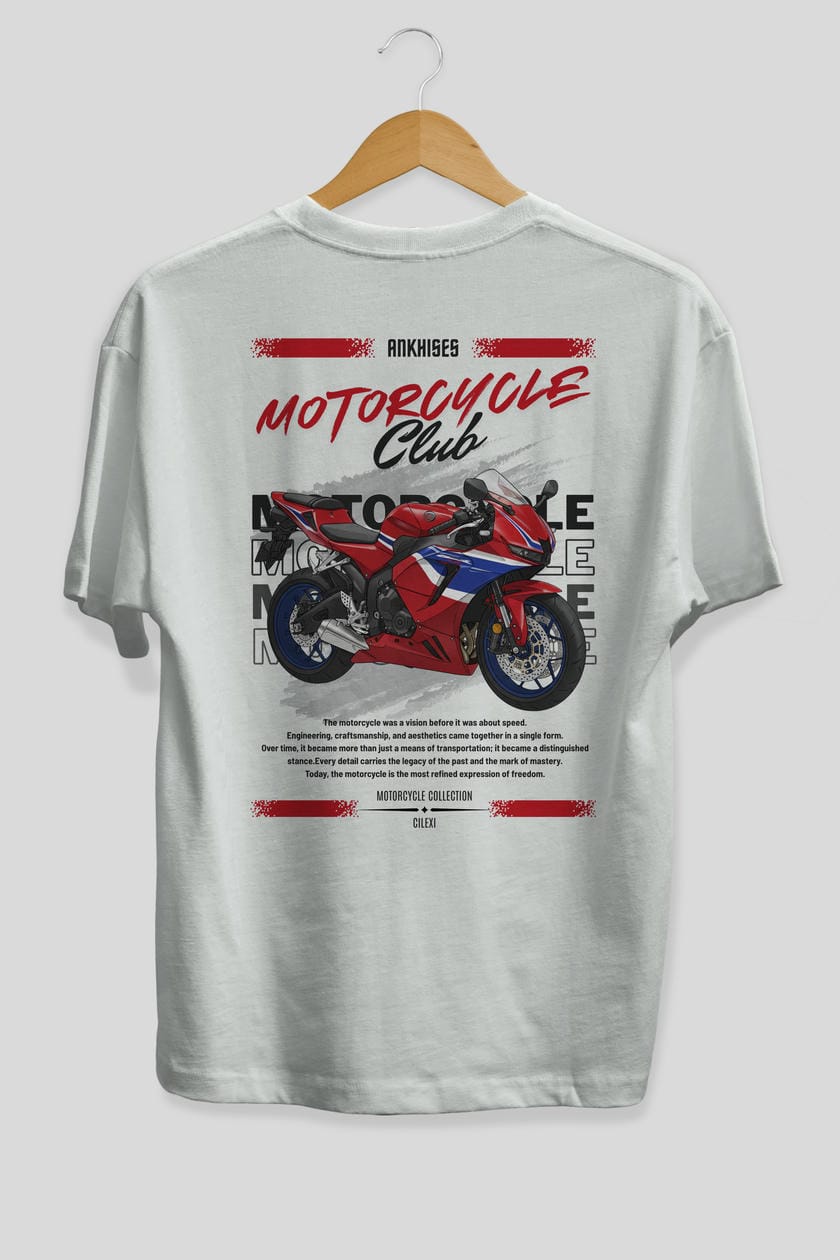 Motosiklet Serisi 24 Arka Baskılı Oversize t-shirt Erkek Kadın %100 Pamuk Bisiklet Yaka tişort