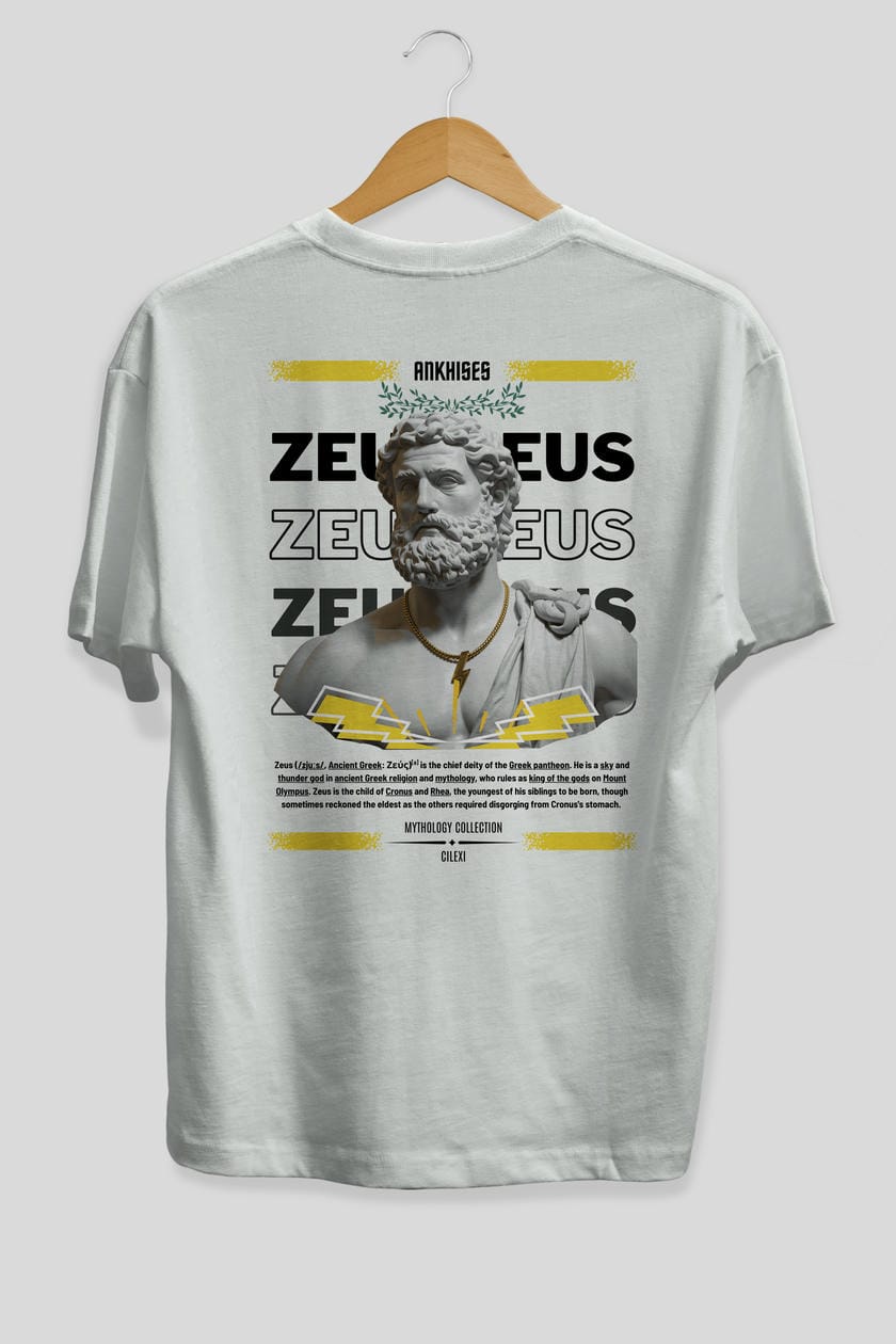 Zeus 2 Arka Baskılı Oversize t-shirt Erkek Kadın %100 Pamuk Bisiklet Yaka tişort