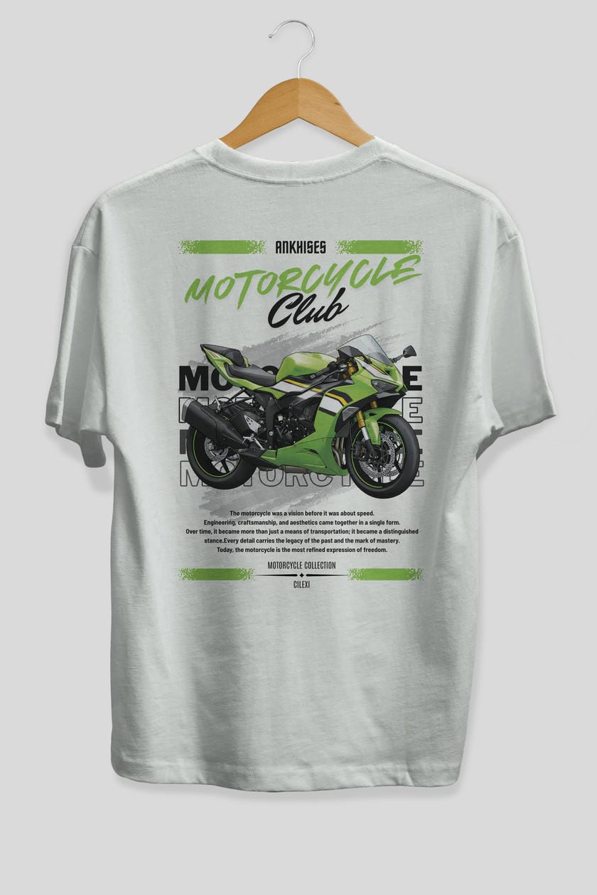 Motosiklet Serisi 15 Arka Baskılı Oversize t-shirt Erkek Kadın %100 Pamuk Bisiklet Yaka tişort