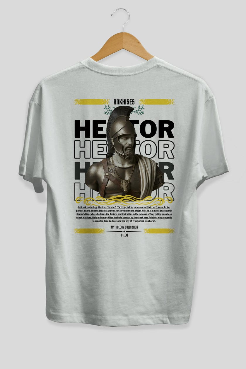 Hector 2 Arka Baskılı Oversize t-shirt Erkek Kadın %100 Pamuk Bisiklet Yaka tişort