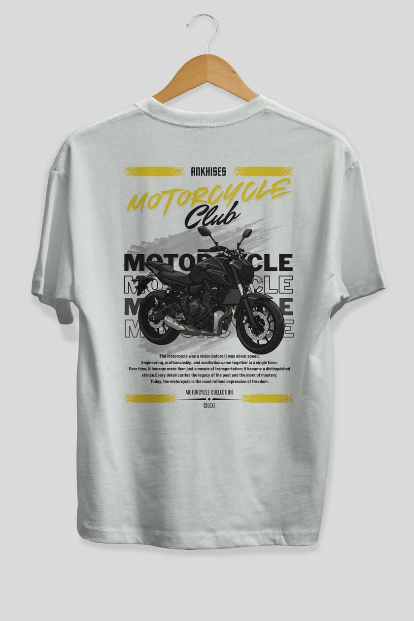 Motosiklet Serisi 20 Arka Baskılı Oversize t-shirt Erkek Kadın %100 Pamuk Bisiklet Yaka tişort