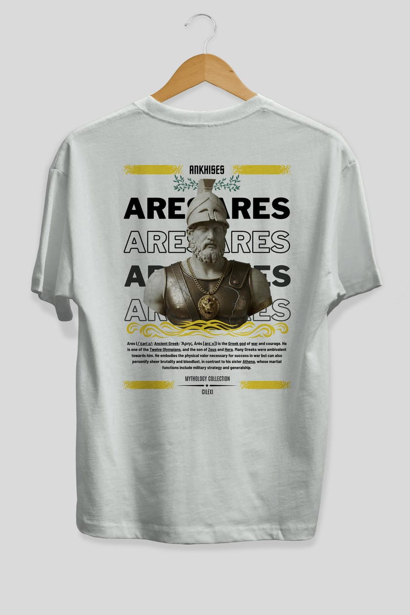 Ares 2 Arka Baskılı Oversize t-shirt Erkek Kadın %100 Pamuk Bisiklet Yaka tişort