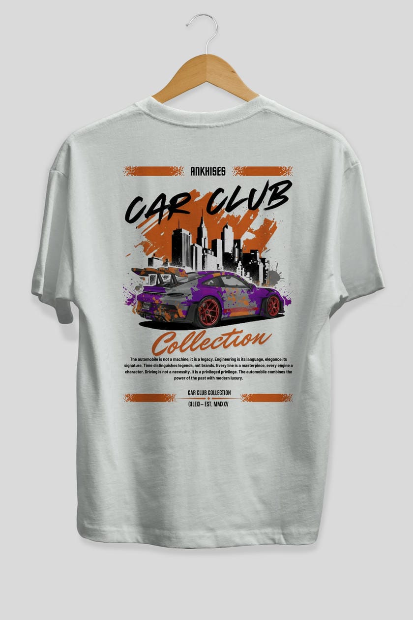 Araba Club Serisi 2 Baskılı Oversize t-shirt Erkek Kadın %100 Pamuk Bisiklet Yaka tişort