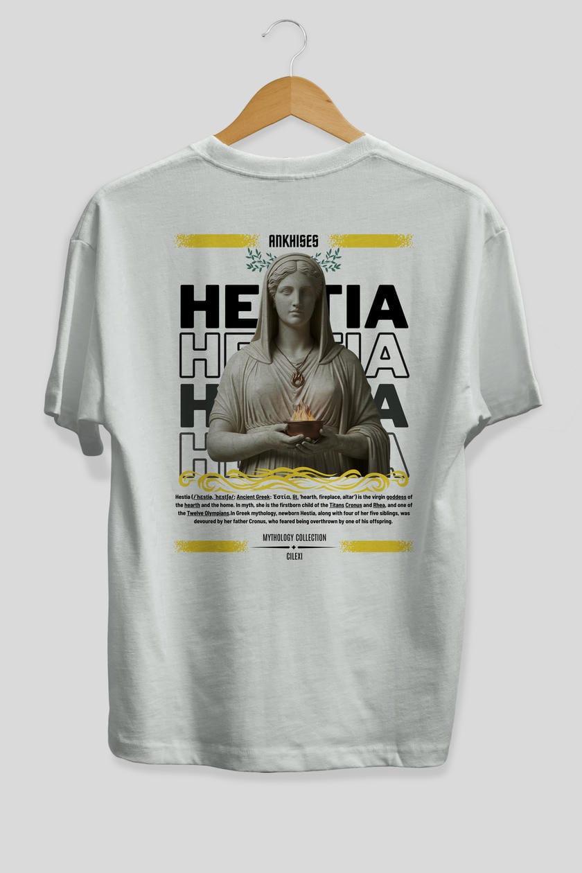 Hestia 1 Arka Baskılı Oversize t-shirt Erkek Kadın %100 Pamuk Bisiklet Yaka tişort