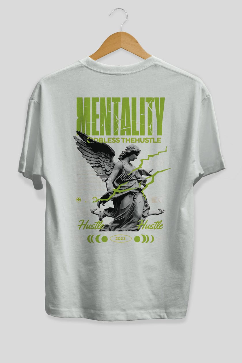 Mentality Arka Baskılı Oversize t-shirt Erkek Kadın %100 Pamuk Bisiklet Yaka tişort