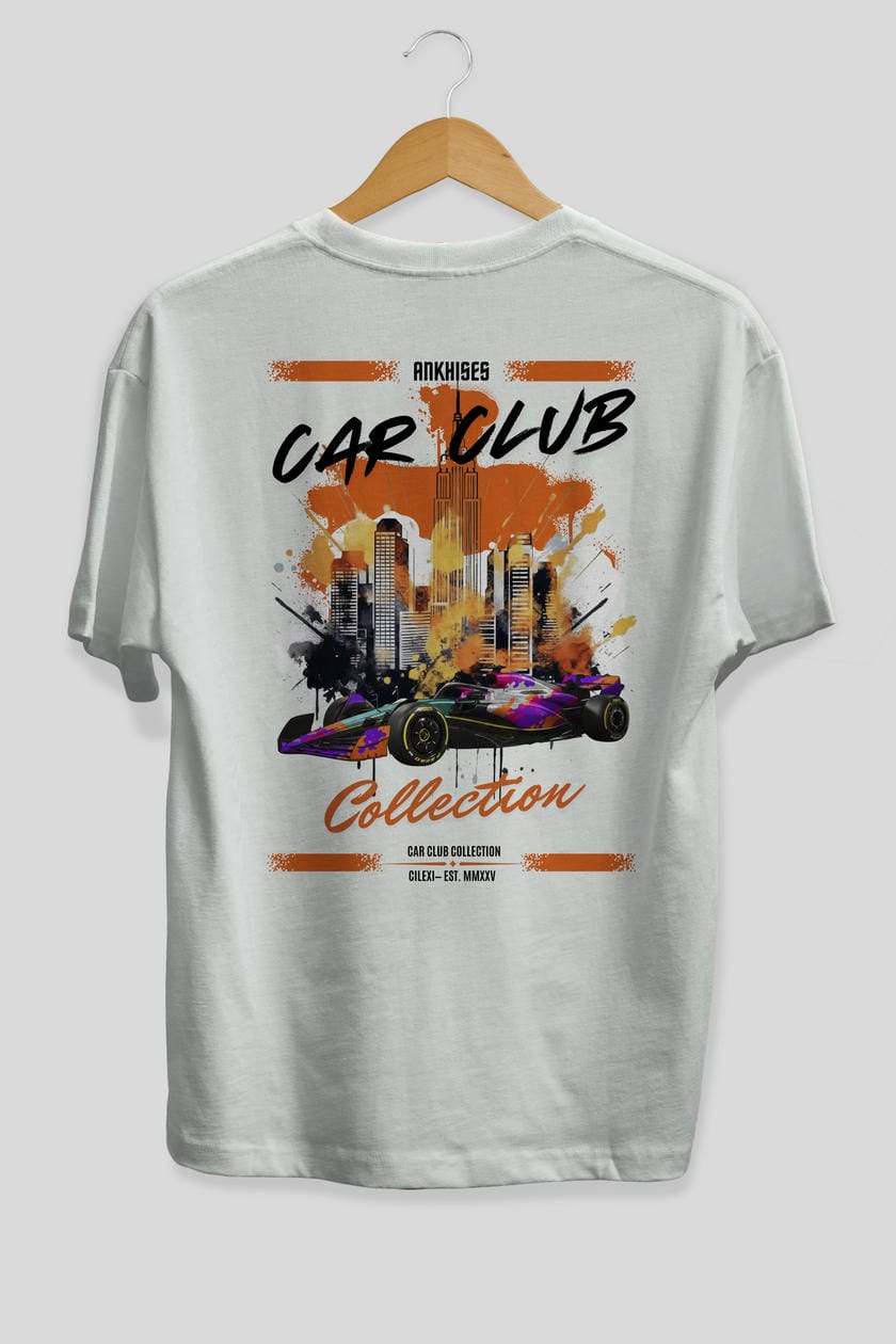 Araba Club Serisi 12 Baskılı Oversize t-shirt Erkek Kadın %100 Pamuk Bisiklet Yaka tişort