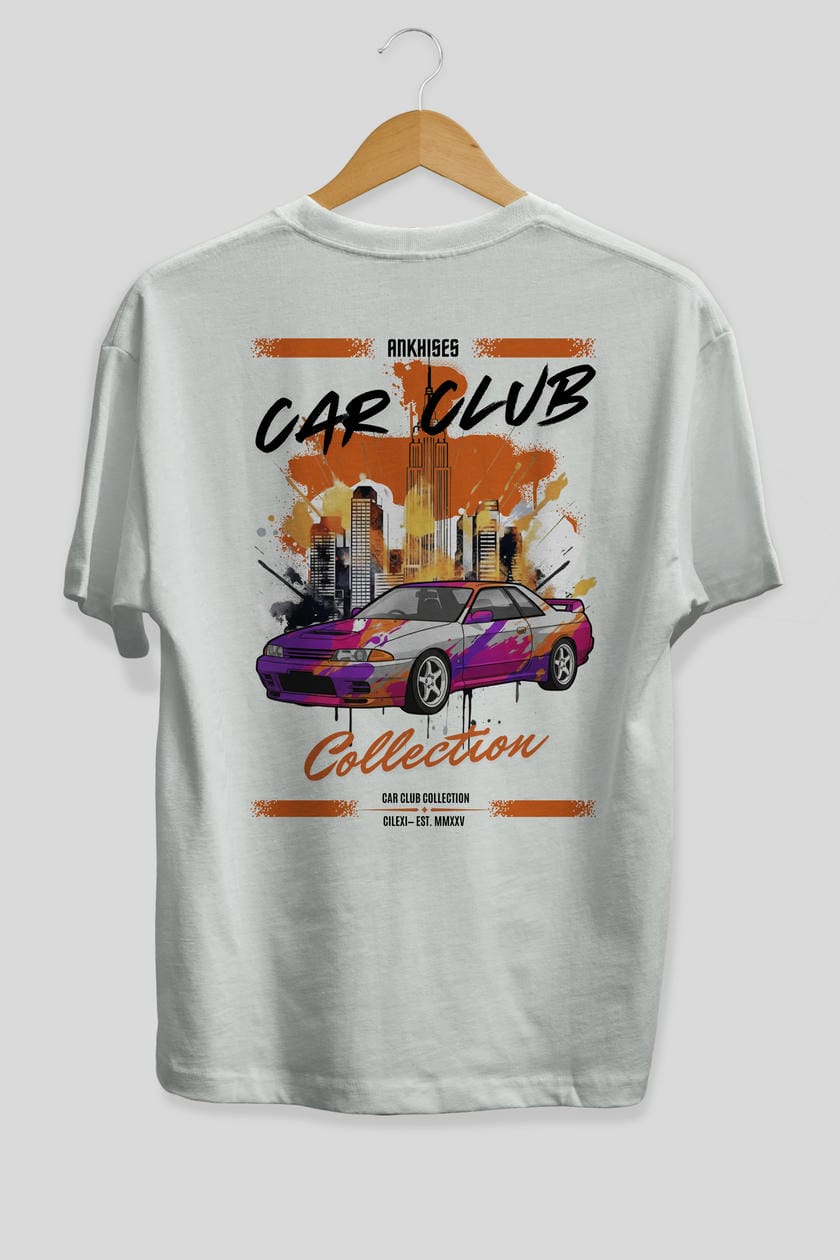 Araba Club Serisi 33 Baskılı Oversize t-shirt Erkek Kadın %100 Pamuk Bisiklet Yaka tişort