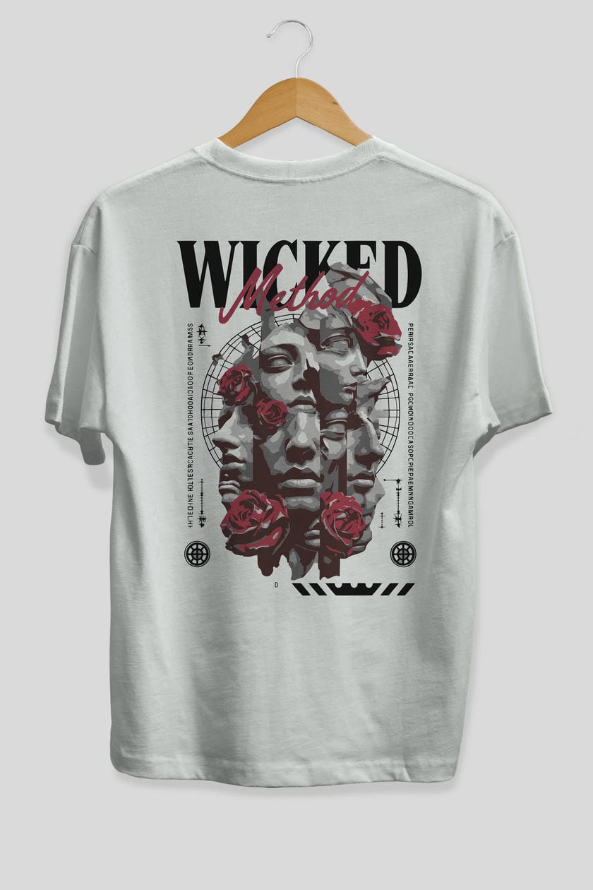 Wicked Method Arka Baskılı Oversize t-shirt Erkek Kadın %100 Pamuk Bisiklet Yaka tişort
