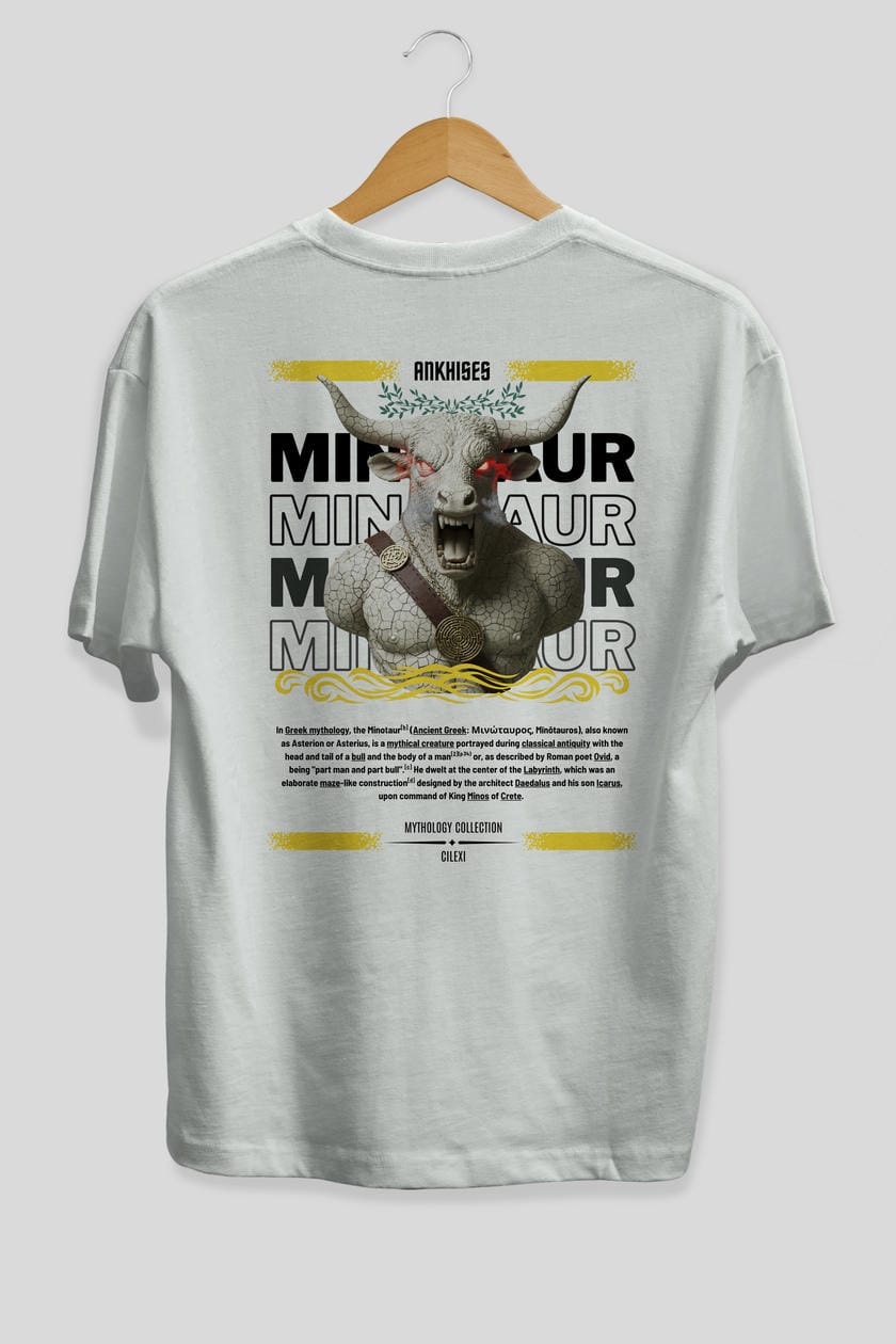 Minotaur 2 Arka Baskılı Oversize t-shirt Erkek Kadın %100 Pamuk Bisiklet Yaka tişort