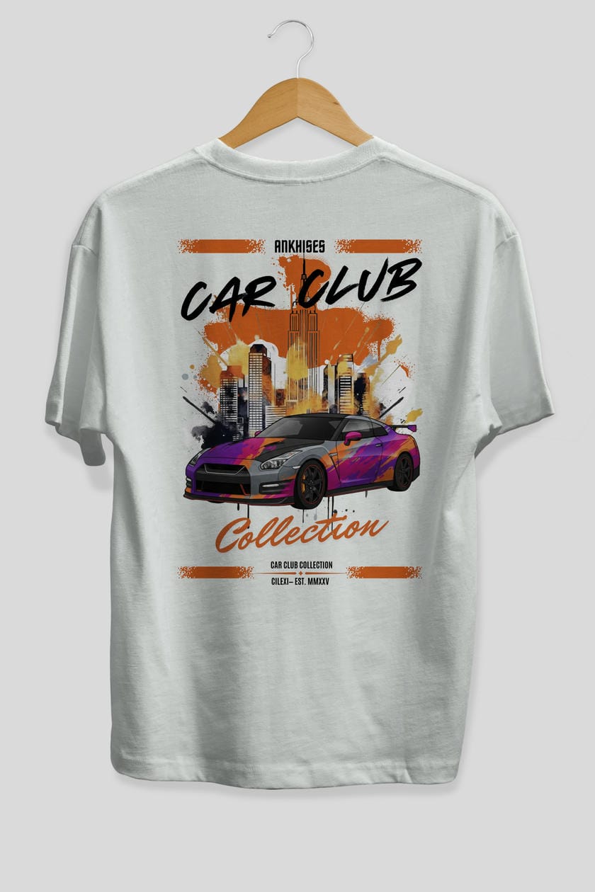 Araba Club Serisi 31 Baskılı Oversize t-shirt Erkek Kadın %100 Pamuk Bisiklet Yaka tişort