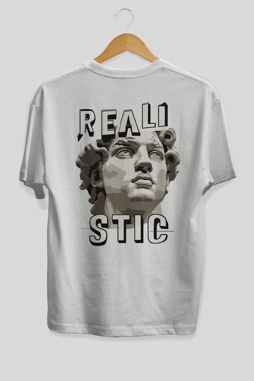 Realistic Arka Baskılı Oversize t-shirt Erkek Kadın %100 Pamuk Bisiklet Yaka tişort