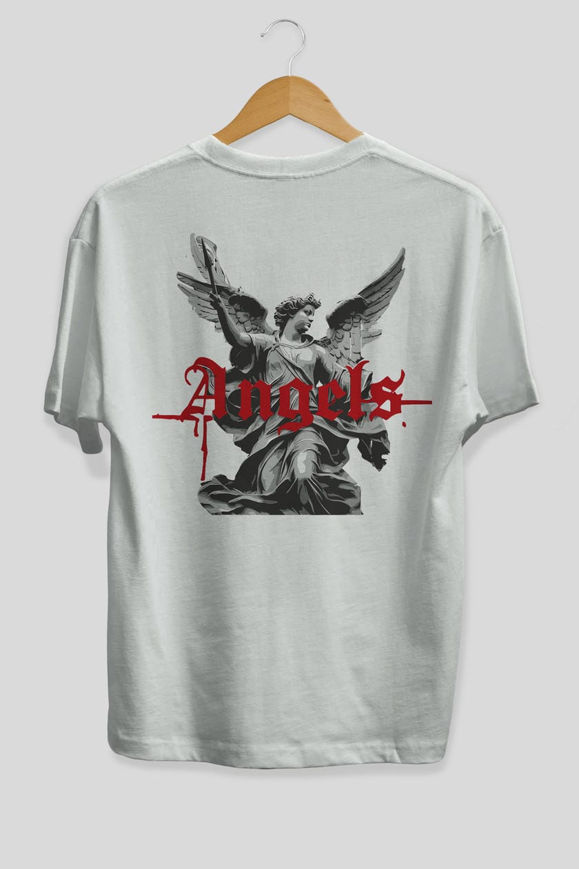 Angels Arka Baskılı Oversize t-shirt Erkek Kadın %100 Pamuk Bisiklet Yaka tişort