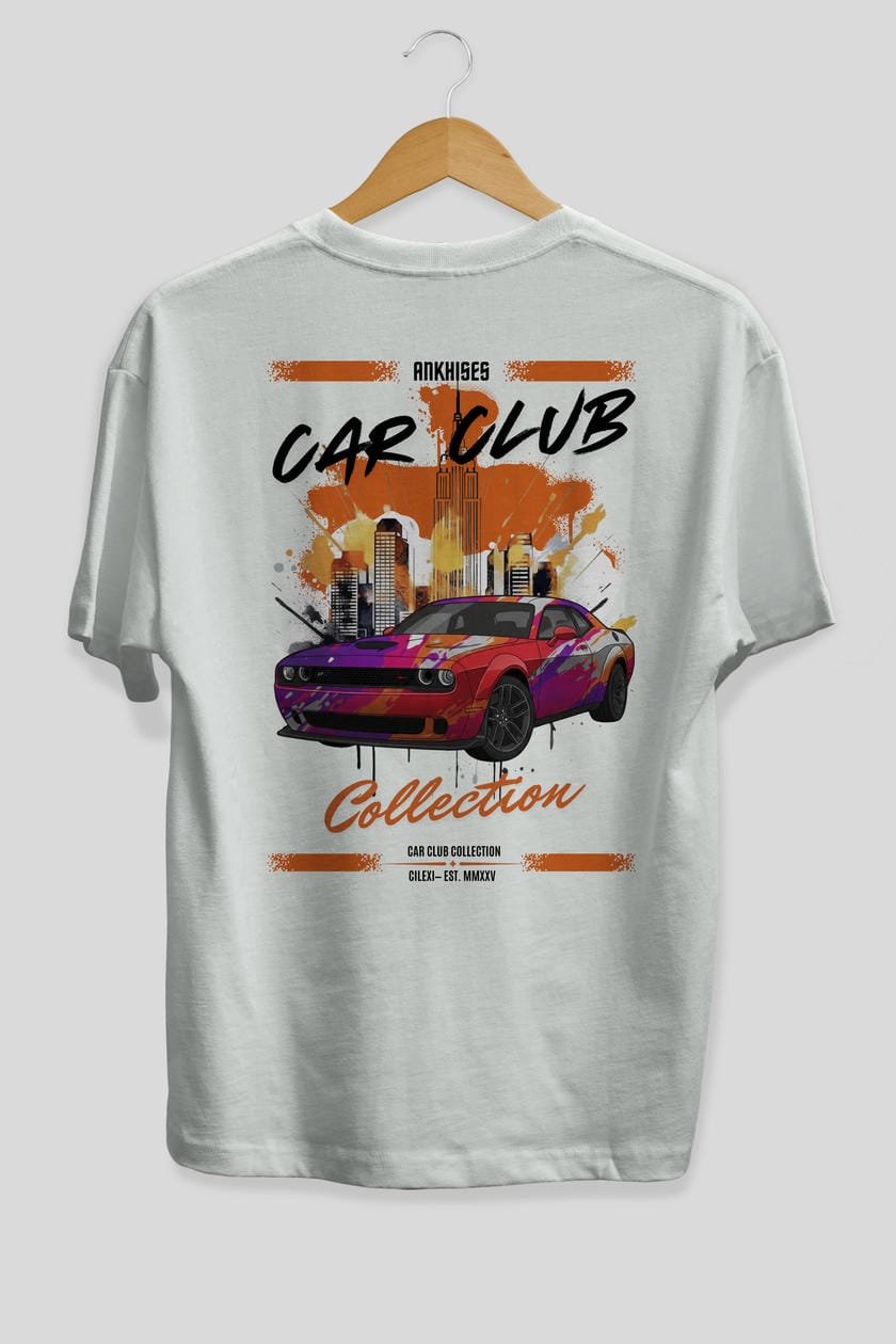 Araba Club Serisi 19 Baskılı Oversize t-shirt Erkek Kadın %100 Pamuk Bisiklet Yaka tişort