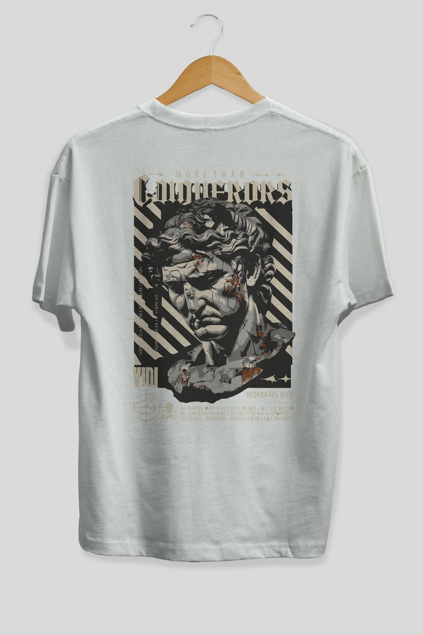 Roman Conqueror Arka Baskılı Oversize t-shirt Erkek Kadın %100 Pamuk Bisiklet Yaka tişort