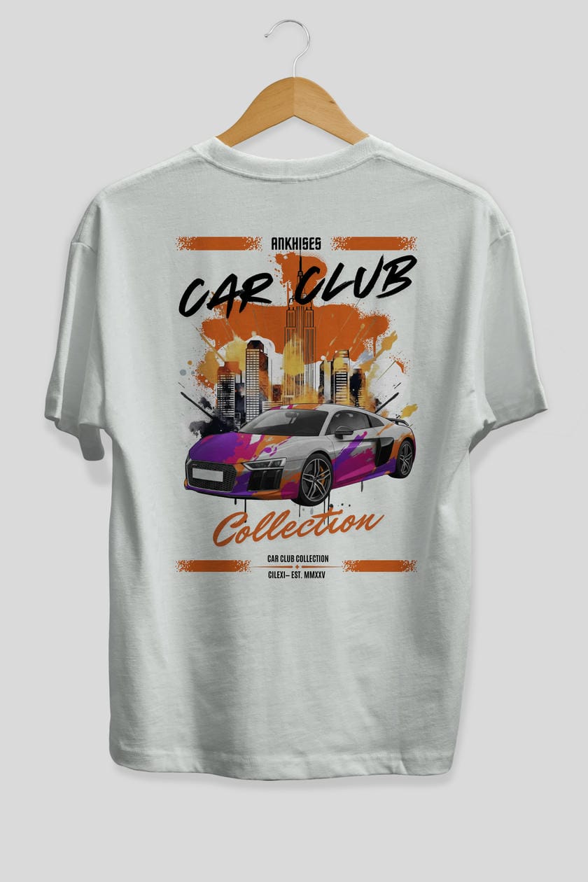 Araba Club Serisi 13 Baskılı Oversize t-shirt Erkek Kadın %100 Pamuk Bisiklet Yaka tişort