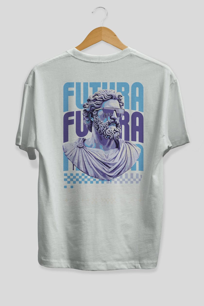 Futura Zeus Arka Baskılı Oversize t-shirt Erkek Kadın %100 Pamuk Bisiklet Yaka tişort