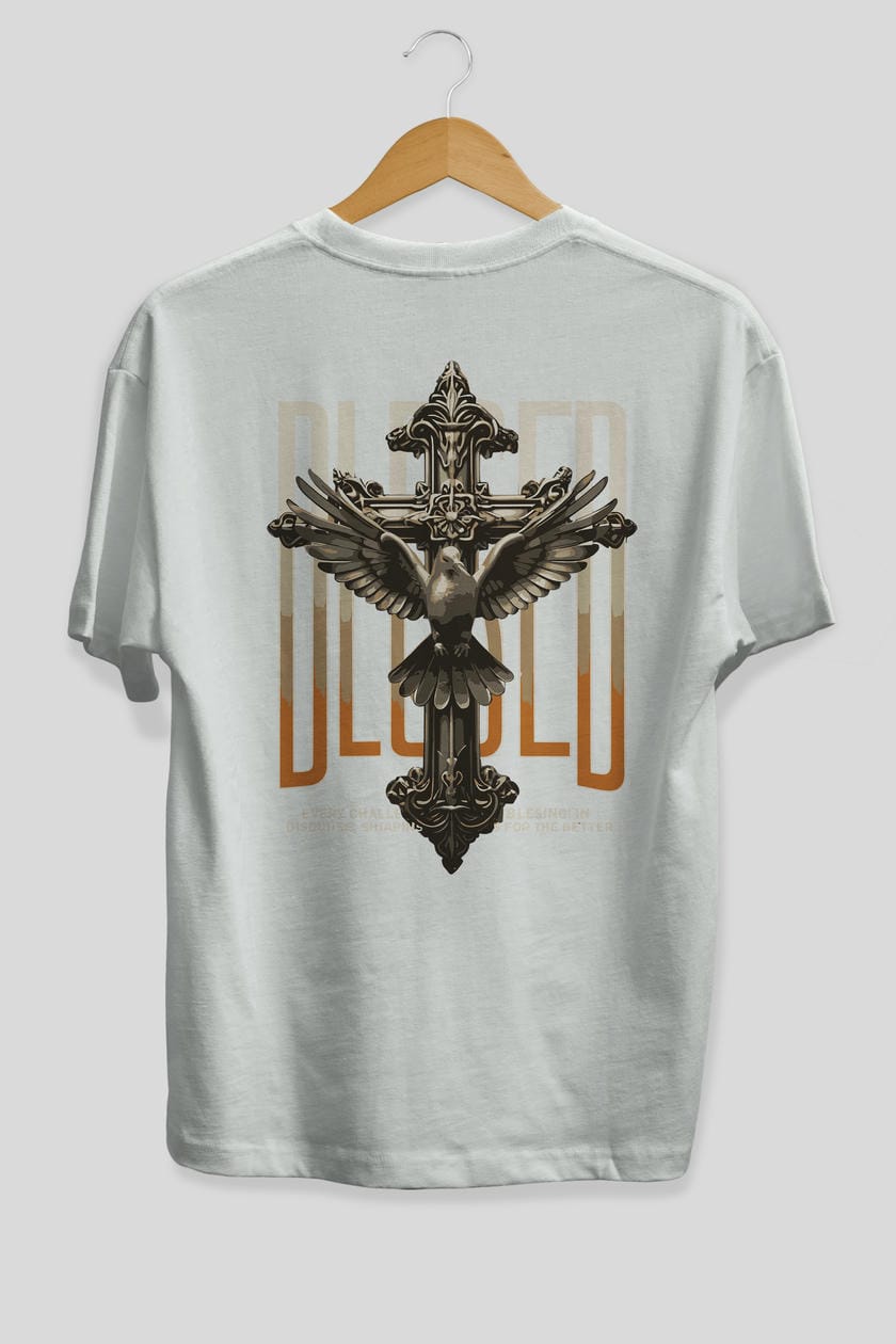 Blesed Arka Baskılı Oversize t-shirt Erkek Kadın %100 Pamuk Bisiklet Yaka tişort