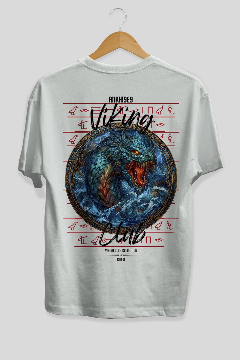 Jörmungandr Baskılı Oversize t-shirt Erkek Kadın %100 Pamuk Bisiklet Yaka tişort