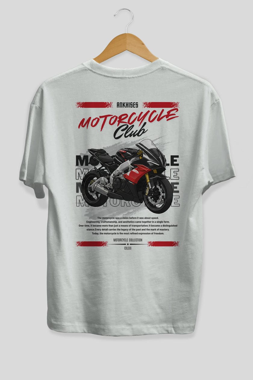 Motosiklet Serisi 8 Arka Baskılı Oversize t-shirt Erkek Kadın %100 Pamuk Bisiklet Yaka tişort