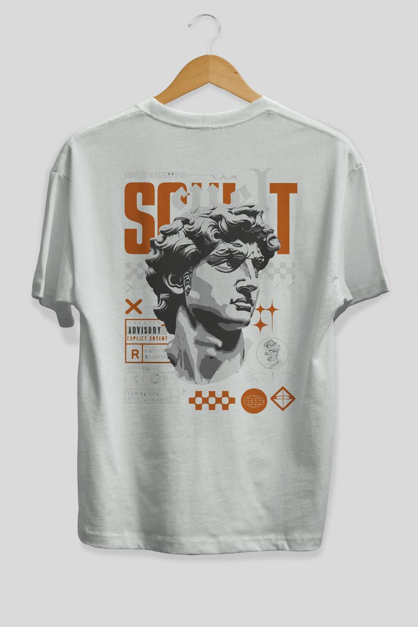Scult Arka Baskılı Oversize t-shirt Erkek Kadın %100 Pamuk Bisiklet Yaka tişort